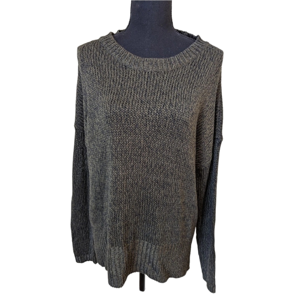 HARPER HERITAGE GRAY/SILVER KNIT ROUNDED BOTTOM‎ SWEATER Sz Large